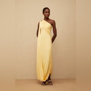 Garance Yellow Draped Asymmetrical Maxi Dress